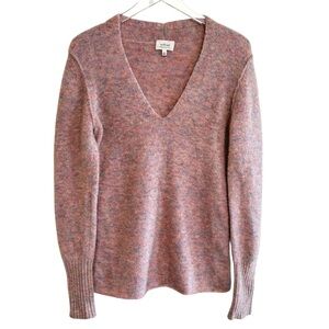 WILFRED Aritzia Preppy Pink Marled Mohair Wool V-neck Long Sleeve Sweater Size M